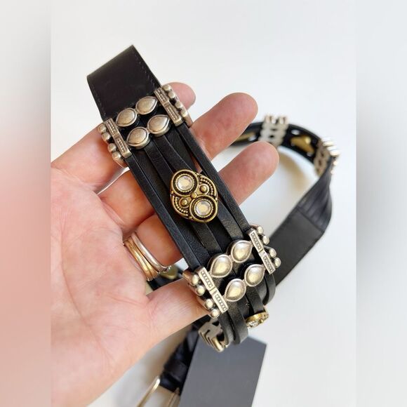 The Kooples black Leather embellished silver, gold, crystals Belt with rivets - Picture 6 of 12